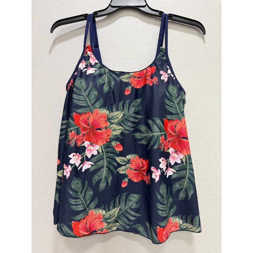 No Brand Womens Blue Floral Print Bathing Suit Top Size Large
